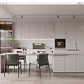 Modern Open Kitchen With White Cabinets Island Dining Table And Appliances 3d model