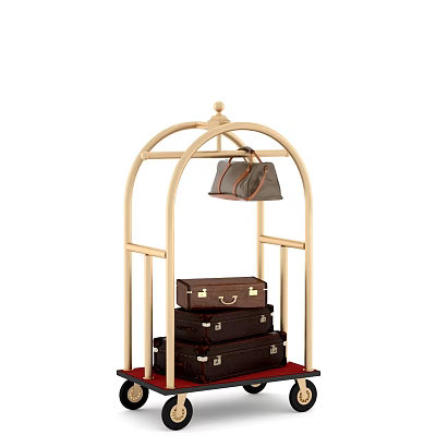 Wooden Frame Luggage Rack With Handbag On Top And Stacked Suitcases Below 3d model
