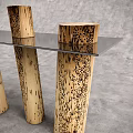 Rustic Console Table With Natural Wooden Log Legs And Glass Top Design