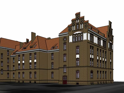 Historic Office Building With Red Roof Brick Exterior And Decorative Windows 3d model
