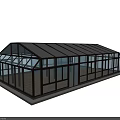 Modern Glass Greenhouse Structure With Sloped Roof And Transparent Windows