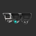 Three Security Cameras With Different Designs And Blue Indicator Lights For Home Security