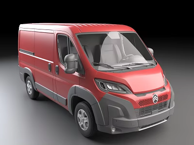 Red Functional Van With Front Grille Side Windows And Sliding Doors 3d model