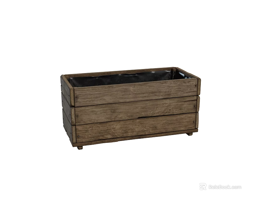 Rustic Wooden Planter With Rectangular Shape Layered Wood Design And Black Liner 3d model 