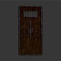 Classic Brown Wooden Door With Metal Accents And Grille Window Design