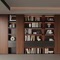 Modern Wooden Bookcase Interior With Multiple Shelves And Decorative Items 3d model