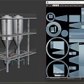 Multi Level Industrial Processing Equipment with Conical Tanks Metal Frame and Platforms 3d model