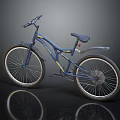 Blue Mountain Bicycle With Yellow Stripe Design And Large Wheels On Dark Background