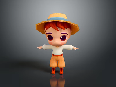 Cute 3D Boy Character With Straw Hat Red Hair White Shirt And Outstretched Arms 3d model Cute 3D Boy Character With Straw Hat Red Hair White Shirt And Outstretched Arms 3d model