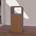 Modern Public Trash Bin With Metal Frame And Wooden Panel Design