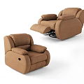 Comfortable Beige Recliner Chair with Soft Upholstered Fabric Plush Armrests and Adjustable Button