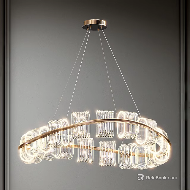 Modern Crystal Chandelier With Circular Brass Frame And Illuminated Crystal Elements 3d model 