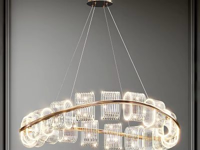 Modern Crystal Chandelier With Circular Brass Frame And Illuminated Crystal Elements 3d model