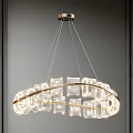 Modern Crystal Chandelier With Circular Brass Frame And Illuminated Crystal Elements