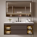 Modern Bathroom Vanity With LED Mirror Double Sink Cabinet And Open Shelves
