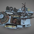 Vintage Military Style Motorcycle with Sidecar Equipped with Machine Gun Helmet and Spare Tire Gear
