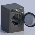 Black Front Load Washing Machine With Open Door Showing Inner Drum Control Panel And Knob 3d model