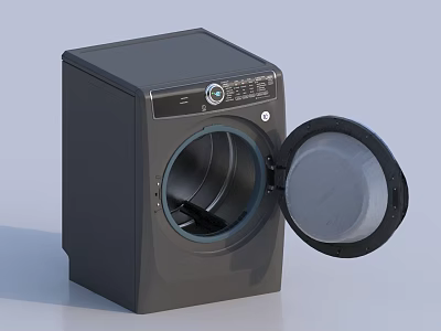 Black Front Load Washing Machine With Open Door Showing Inner Drum Control Panel And Knob 3d model