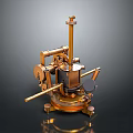Golden Vintage Mechanical Device With Cylindrical Body Levers And Wheels On Dark Background
