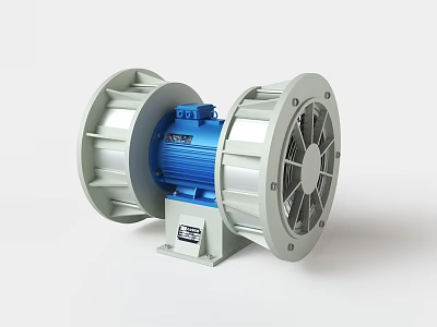 Public Facility Industrial Ventilation Blower Equipment With Blue Motor And Gray Casing System 3d model