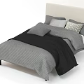Modern Double Bed With Light Headboard Striped Gray Comforter Black Blanket And Pillows 3d model