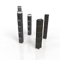 Modern Tall Buildings with Black Gray Facades and White Bases Various Heights and Designs
