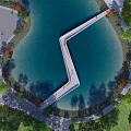 Curved Roadway Walkway Over Water With Surrounding Greenery And Rest Areas
