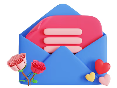 Charming Decorative Ornament Set With Blue Envelope Pink Paper Roses And Hearts 3d model