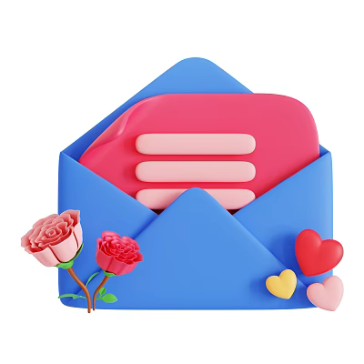 Charming Decorative Ornament Set With Blue Envelope Pink Paper Roses And Hearts 3d model