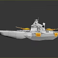 Sci Fi Warship Model With Futuristic Gray Yellow Design Turrets And Antennas