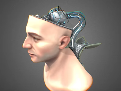 Futuristic Man with Advanced Mechanical Headgear and Detailed Cybernetic Tech Components 3d model