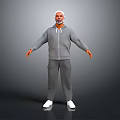 3D Male Character Model Standing In Gray Hoodie Sweatpants With White Hair