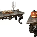 Halloween Decorative Ornament Set with Jack-o'-lanterns Skull Candles and Open Book on Decorative Table