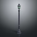 Classical Street Lamp With Decorative Pole And Glass Lantern Shade