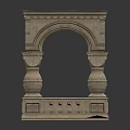 Intricate Stone Decorative Structure with Arched Design Carved Columns and Square Top