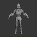 Silver Metallic Robot Character With Pink Head Accent Chest Device And Mechanical Limbs