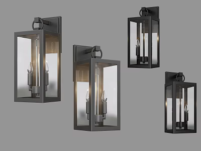 Black Metal Wall Sconces With Glass Panels And Vintage Bulb Design Fixtures 3d model