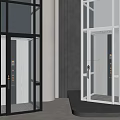 Modern Glass Elevators With Black And White Frames In Minimalist Interior Design 3d model