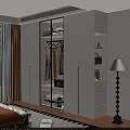 Modern White Wardrobe Interior With Glass Door Hanging Folded Clothes And Storage Cabinets