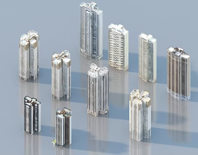 Multiple Tall Modern High Rise Residential Buildings With Contemporary Exterior Design 3d model