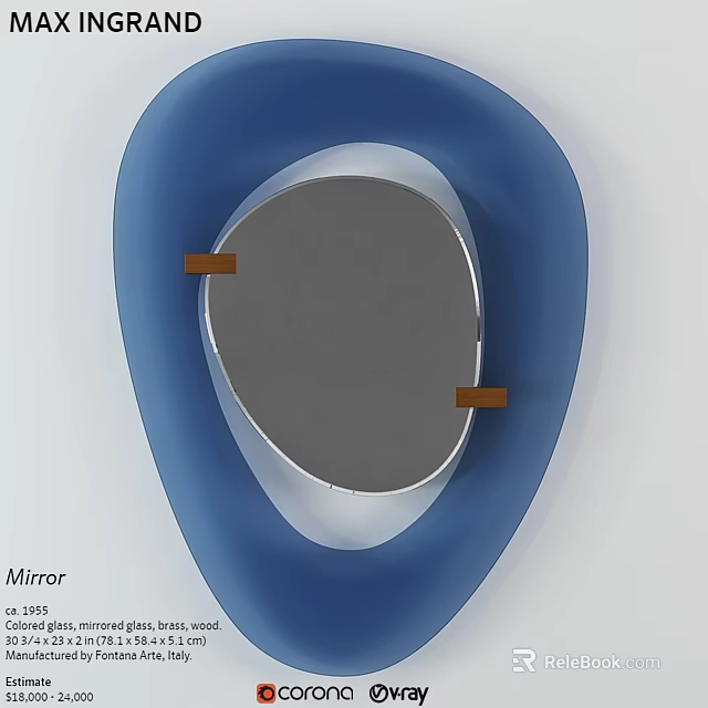 Modern Blue Decorative Wall Mirror With Unique Irregular Frame And Round Surface 3d model 