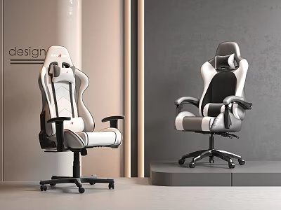 Stylish Gray White Gaming Chairs With Ergonomic Design In Modern Interior 3d model