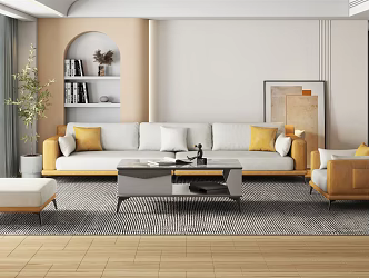 Quiet living room sofa multi-person sofa 3d model