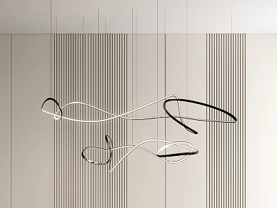Elegant Modern Chandelier with Sleek Black and White Linear Minimalist Design in Interior Space 3d model