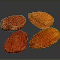 Four Fresh Red and Orange Textured Almonds on Dark Background