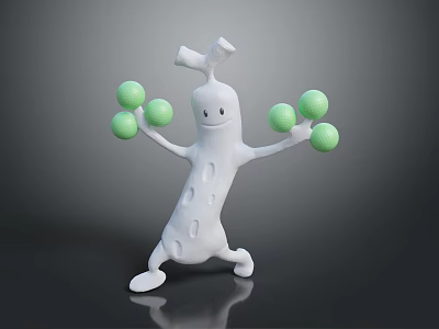 White Cartoon Creature Character Holding Green Balls In Standing Pose With Smiling Face 3d model