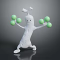 White Cartoon Creature Character Holding Green Balls In Standing Pose With Smiling Face