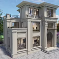 Classic Detached Villa Exterior Featuring Large Windows Wooden Door Balcony And Garden