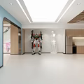 Modern Shop Reception Area With Wavy Ceiling Cloud Lights Wooden Walls And Art Painting