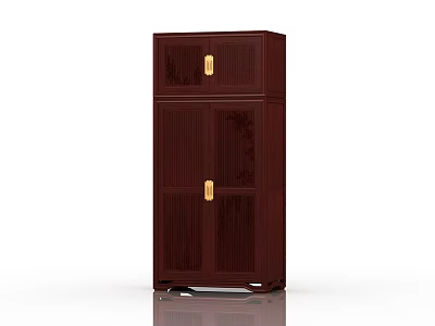 Elegant Dark Brown Wooden Wardrobe With Gold Handles And Classic Design Features 3d model